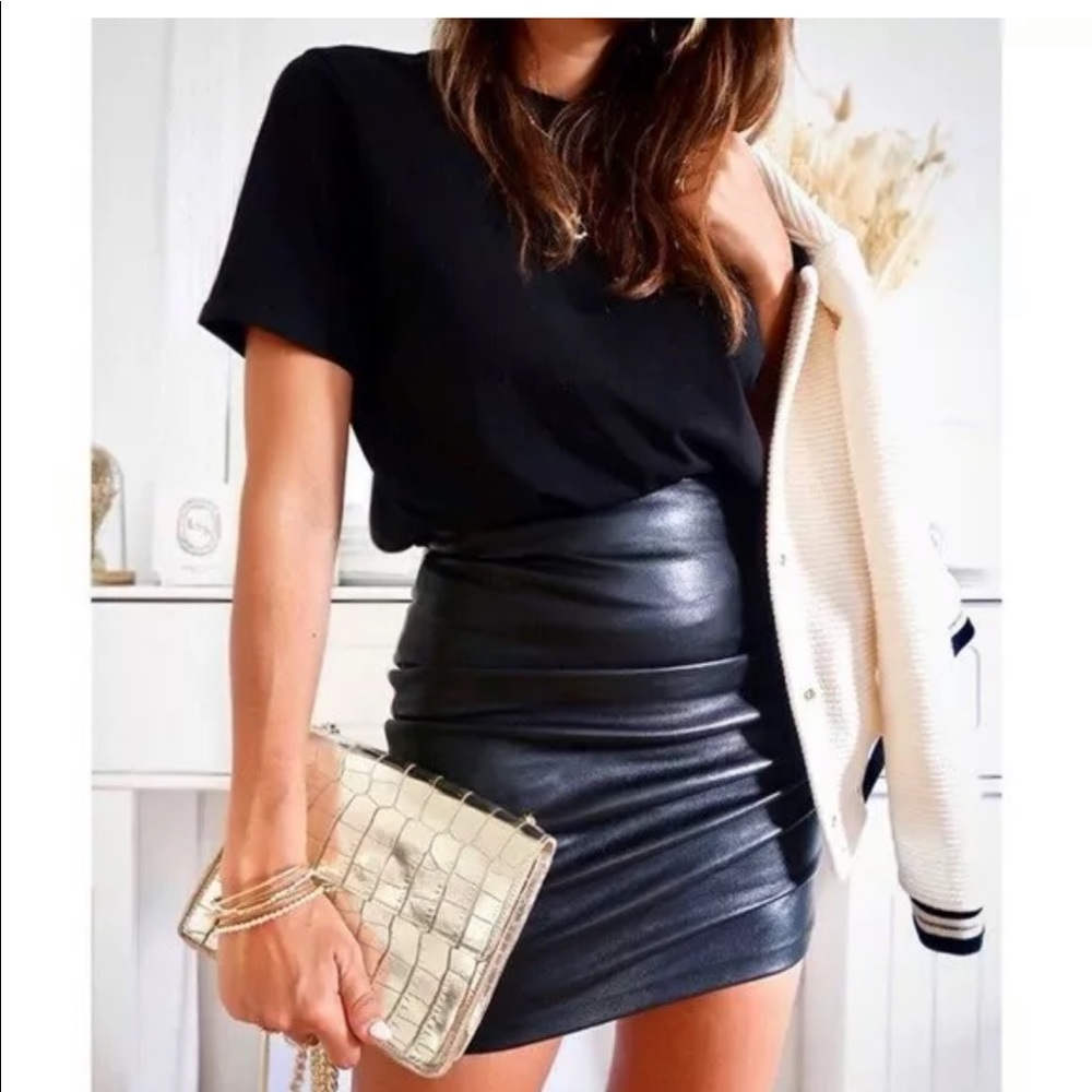 ZARA Sheep Leather Black Draped Skirt Blogger Fav